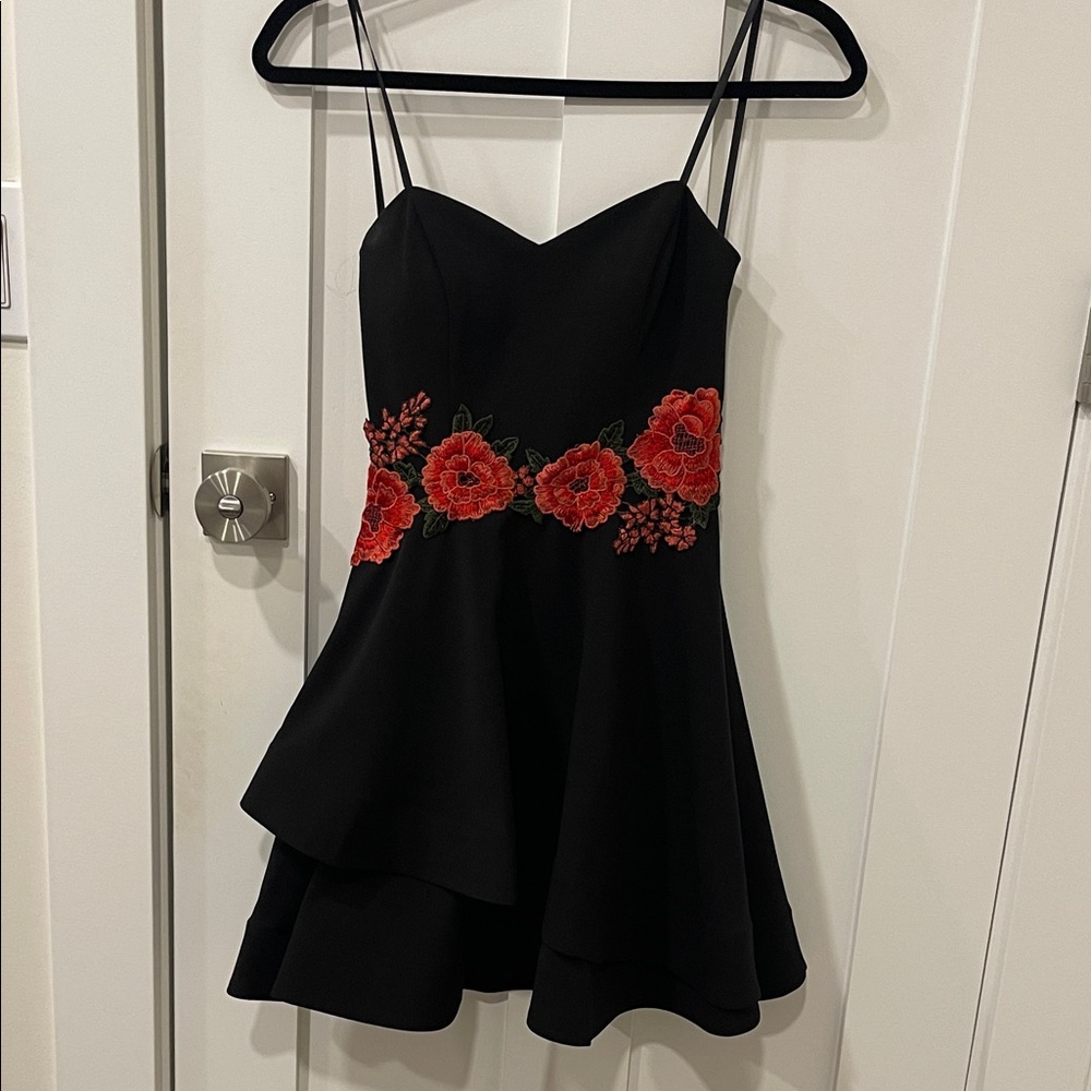 B Darlin Black Dress with Red Floral Design